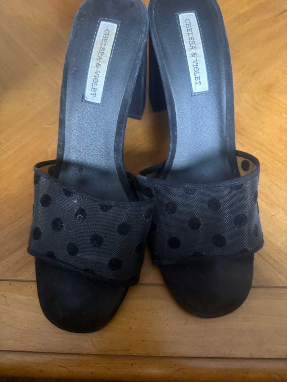 Chelsea & Violet Black Polka Dot Slide Mules
